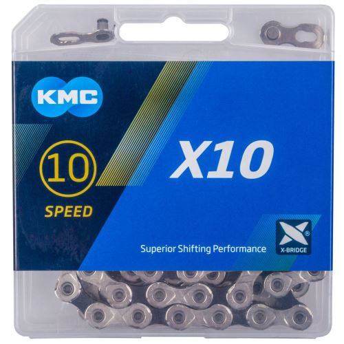 Reťaz KMC X10 strieborno-čierna, 10 rýchlostí, 114 článkov, balená