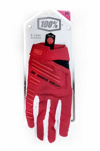 Celoprstové rukavice 100% R-CORE, červeno-biele